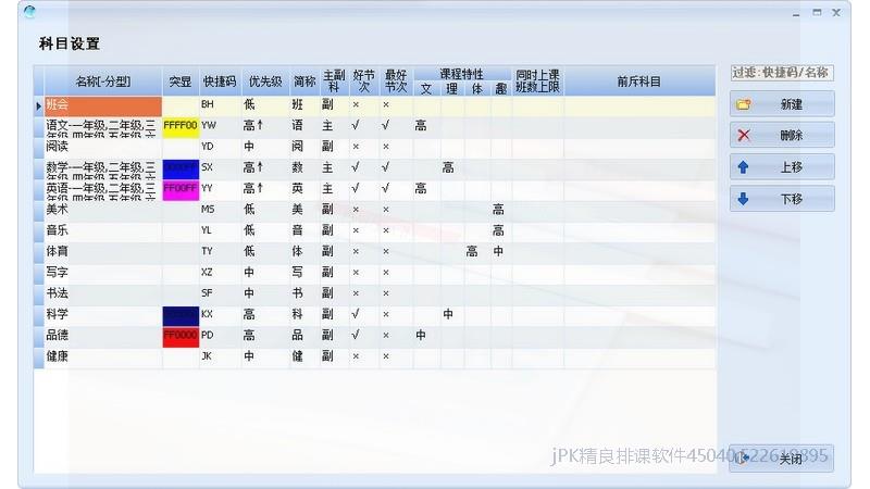 学科设置精细直观，作用不小。主副科特征、文理属性、同时上课限制……